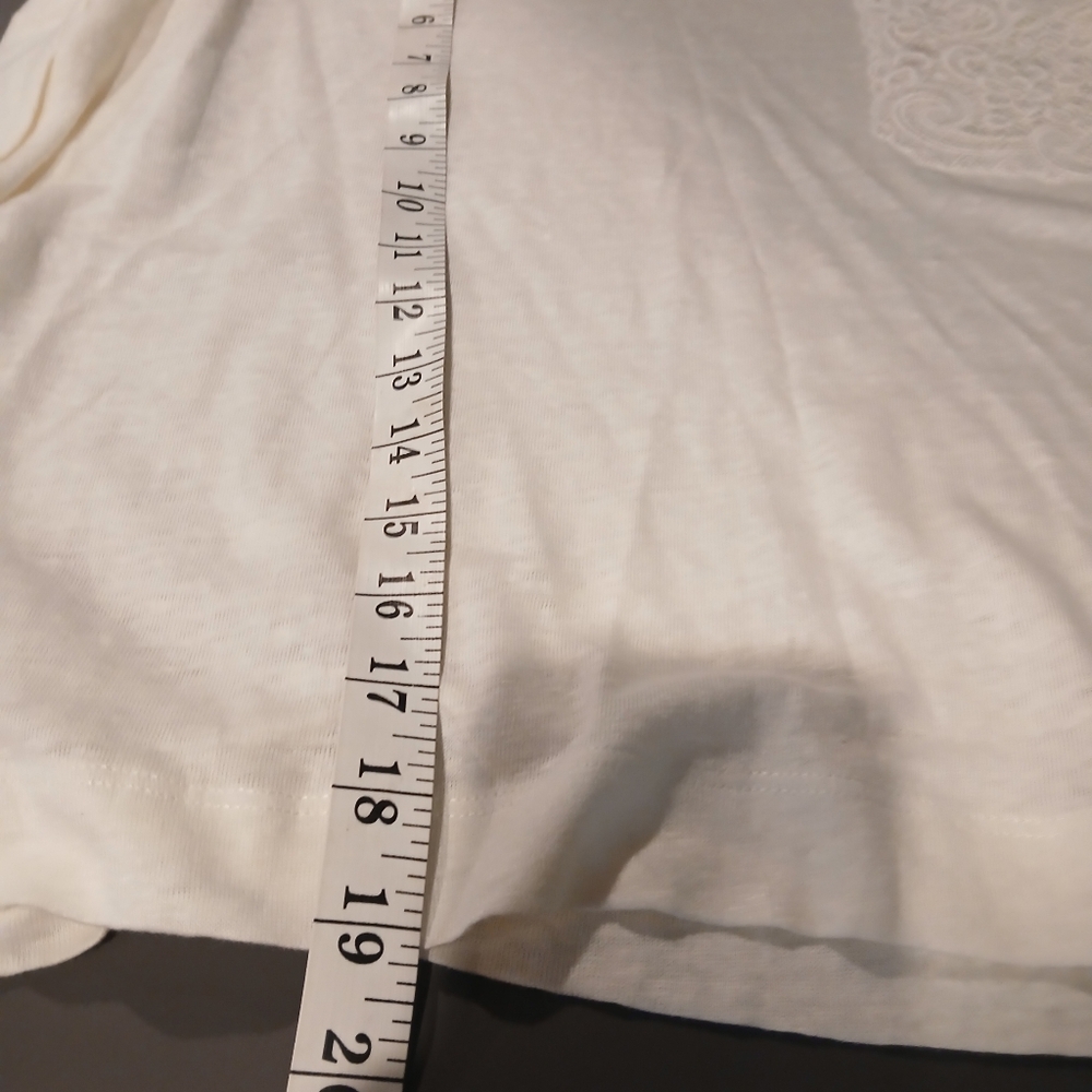 Sandro Boxy Cropped Lace Pocket Cream Ivory Tshirt Womans Lagenlook - Picture 5 of 10